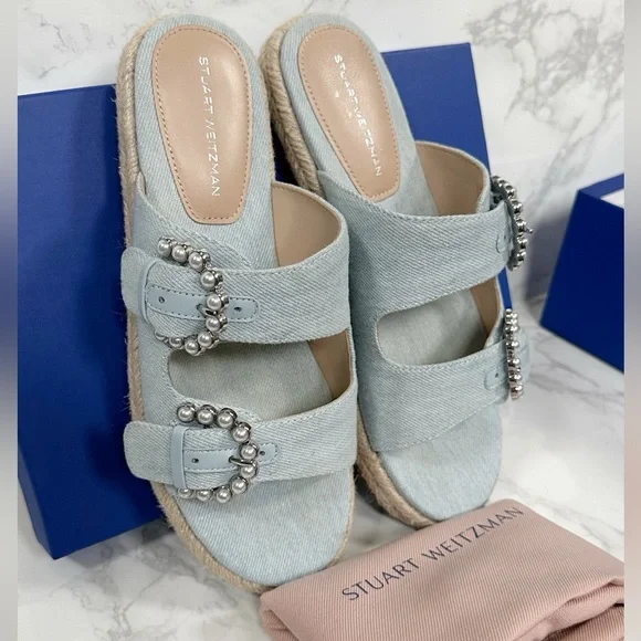 Stuart Weitzman Tomi Pearl Espadrille Slides - Picture 3 of 15